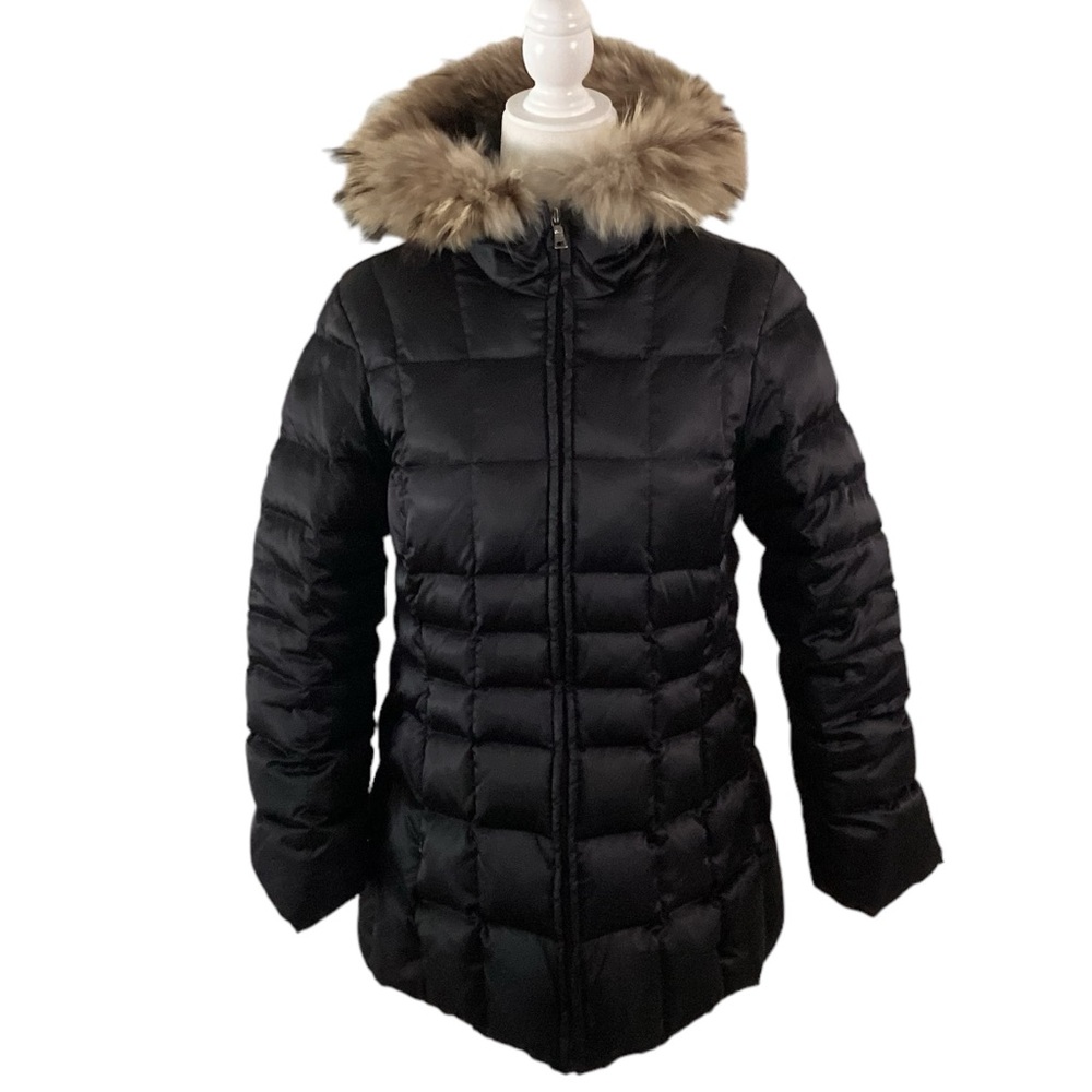 Andrew Marc Goose Down Filled Puffer Coat with Raccoon Fur Trim Large Petite